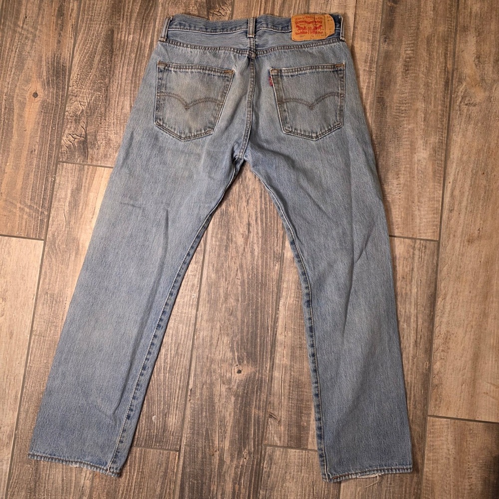 Levis 501 Original Fit Light Wash Distressed Jeans 32x30 Mens Blue Straight Leg